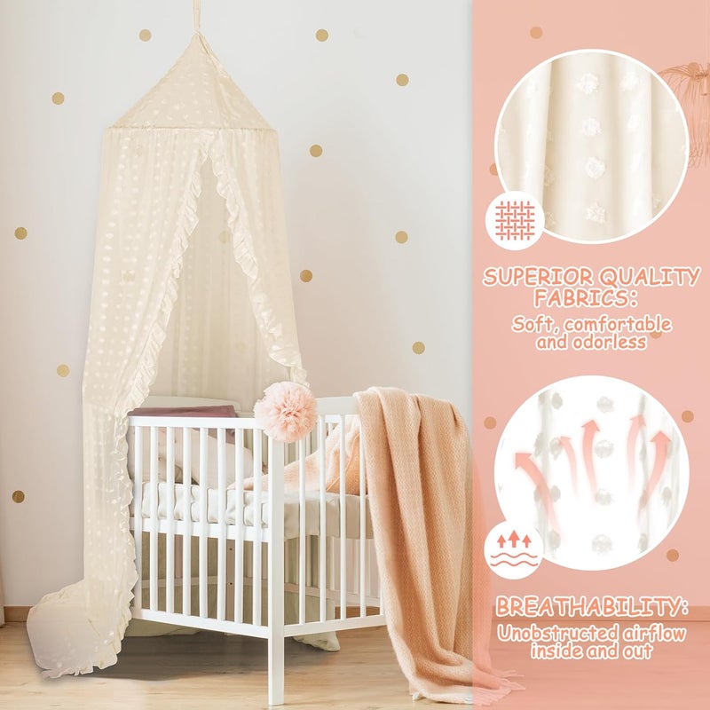 jiangcha Princess Bed Canopy for Girls - Crib Canopy for Bed - Mosquito Net for Bed, Kids Bed Canopy with Princess Room Decor for Girls Bedroom,Children's Reading Room Decor (Beige) - Image 2